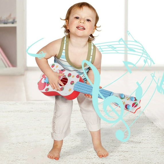 Lilgiuy Guitar Ukulele for Beginners, Cute Cartoon Graphic Ukulele 16 Inch with 4 Strings Mini Guitar Ukulele for Skill Improving Kids Play Early Educational Pre School Children Toddler, Pink