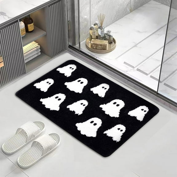 Lilgiuy Halloween Bath Mat Bathroom Rugs, Black Ghost Bath Mat Cute Goth Bath Mat Non Slip, Cool Horror Machine Washable Rug Halloween Bathroom Decor for Bedroom Kitchen, 15.74"x23.62"