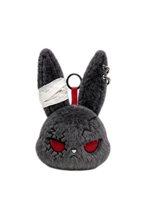 Halloween Bunny Plush Keychain, Goth Rabbit Bag Charm, Cracked Red Eye Plush Pendant for Streetwear & Gothic Backpack Decor, 3.93"