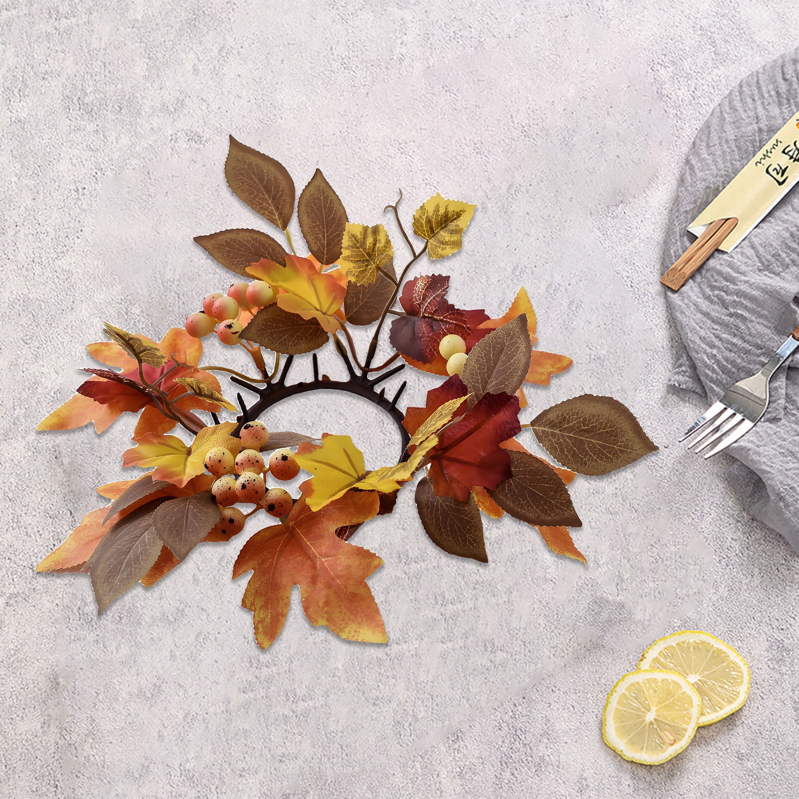 2-Pack Fall Candle Rings - Artificial Orange Berry Wreaths For Thanksgiving & Autumn Decor