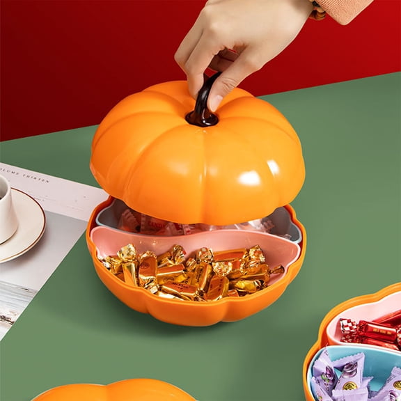 Lilgiuy Halloween Pumpkin Candy Tray with Lid Plastic Divided Serving Tray Halloween Candy Tray 2 Compartment Snack Bowls Dish Platter for Halloween Candy Nuts Snack Food