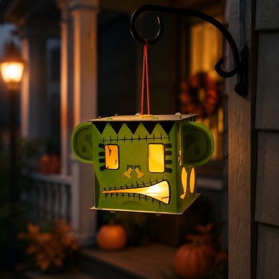 Lilgiuy Halloween Pumpkin Projection Lantern Craft Kit, DIY Devil Horn Paper Lantern with Handle, Halloween Party Activity & Festive Tabletop Decor