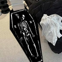 Lilgiuy Halloween Runner Rug Coffin Skeleton Runner Rug for Hallway Black Kitchen Runner Rug Non Slip Washable Rug Runner with Rubber Back Halloween Kitchen Mat Indoor Outdoor, 15.7x47.2in