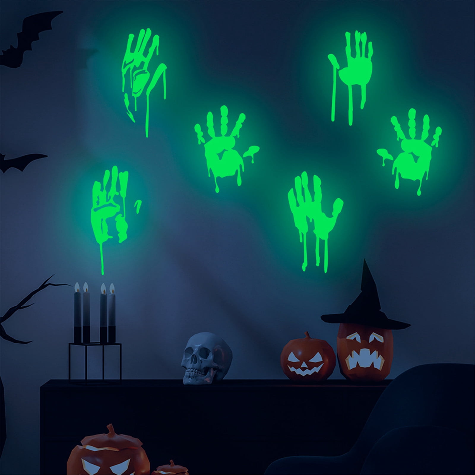 Lilgiuy Halloween Skeleton Hand Wall Decor Luminous Green Skeleton Hand ...