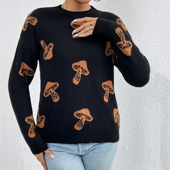 Lilgiuy Halloween Sweater for Women Fashion Long Sleeves Solid Color Crew Neck Loose Trend Tops Blouse Knitted Sweaterfor School College Library