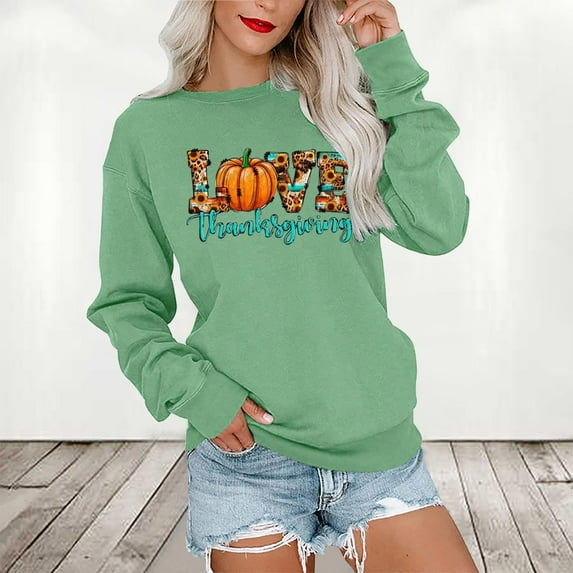 Lilgiuy Halloween Sweatshirt for Women 2023 Fall Long Sleeve Thanksgiving Print Sweatshirt Cute Pumpkin Graphic T Shirts Crewneck Pullover Tops Outwear