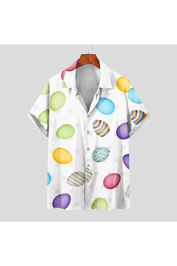 Hawaiian Shirt for Men Summer Short Sleeve Easter Bunny Eggs Rabbit Beach Casual Button Down Tropical Shirt Easter Gifts (White,3XL)