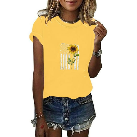 Lilgiuy Hawaiian Shirts for Women Casual Summer Printing Blouse Short Sleeves Round Neck Loose Tops