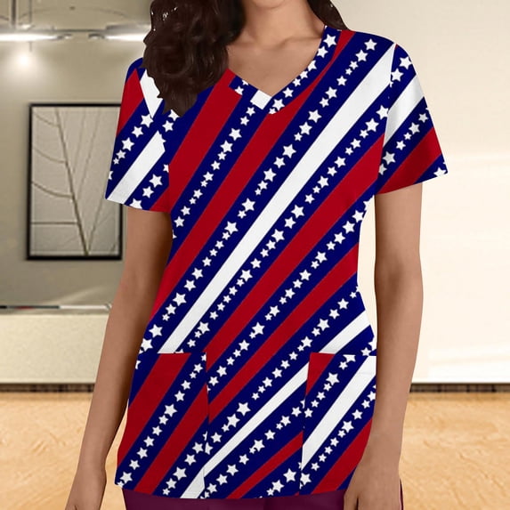 Lilgiuy Hawaiian Shirts for Women Fashion Casual Solid Round Neck Blouse Short Sleeve Pockets Loose Pullover Tees