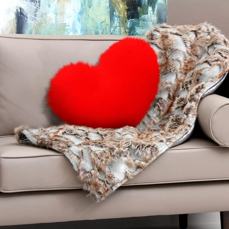 Lilgiuy Heart Shaped Decorative Pillows Faux Fur Throw Pillow