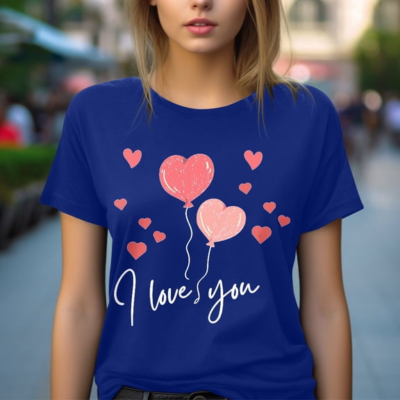 Lilgiuy Heart Valentines Day Shirt for Women's Cute Heart Graphic T Shirts Casual Short Sleeve Crewneck Summer Tees Tops for Sport Exercise