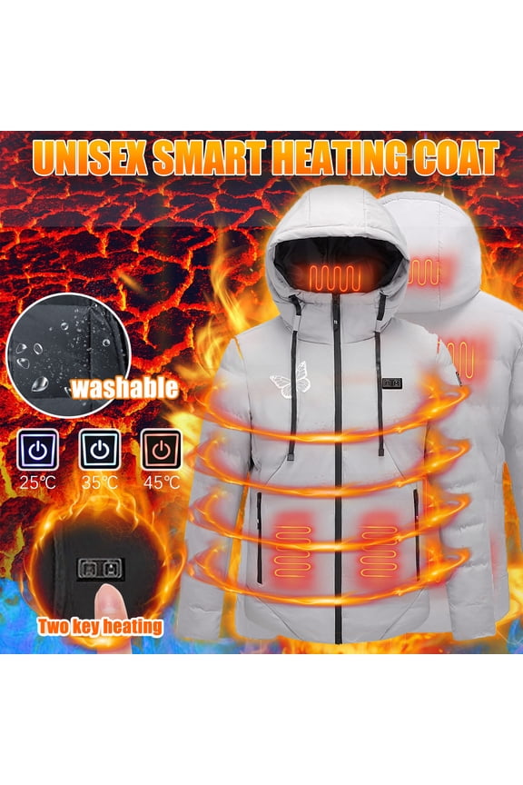 Heated Jacket for Women Men Casual Solid Butterfly Print Long Sleeve Winter Warm USB Heating Coat with Hood Gifts for Your Family or Friends