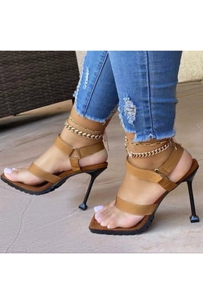 High Heels for Women Fashion Solid Color Open Toe Ankle Strap High Block Heel Sandals Party Wedding Dress Pumps Shoes