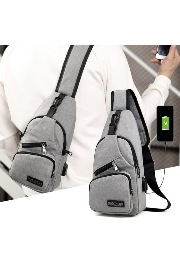 Hiking Backpack for Men Women, Strap Bag Crossbody Backpack with USB Hole with Headphone Hole Strap Backpack Multipurpose Crossbody Chest Bag, 12.99"x6.3"x3.15", Gray