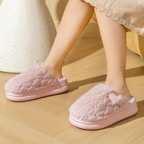 Lilgiuy House Slippers for Women, A Pair of Lazy Slippers Curly Cozy Flat Slide Slippers Comfy Soft Warm Non-Slip House Indoor and Outdoor Shoes for Christmas New Year