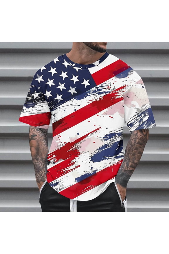 Independence Day Shirts for Men 2024 Patriotic T-Shirts Short Sleeve Round Neck American Flag Fun Tee Shirts Gift for Family(Multicolor,M)