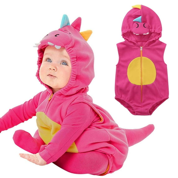 Lilgiuy Infant Girls Boys Halloween Romper Winter Cute Dinosaur Pattern Sleeveless Hoodied Costume First Halloween Jumpsuit(0-6 Months)