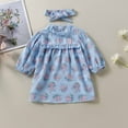 thumbnail image 1 of Lilgiuy Infant Toddler Baby Girls Long Sleeve Fungus Edge Round Neck Floral Dress Dress Princess Dress，Blue,6-9 Months Fall for 2022 Spring Winter, 1 of 5