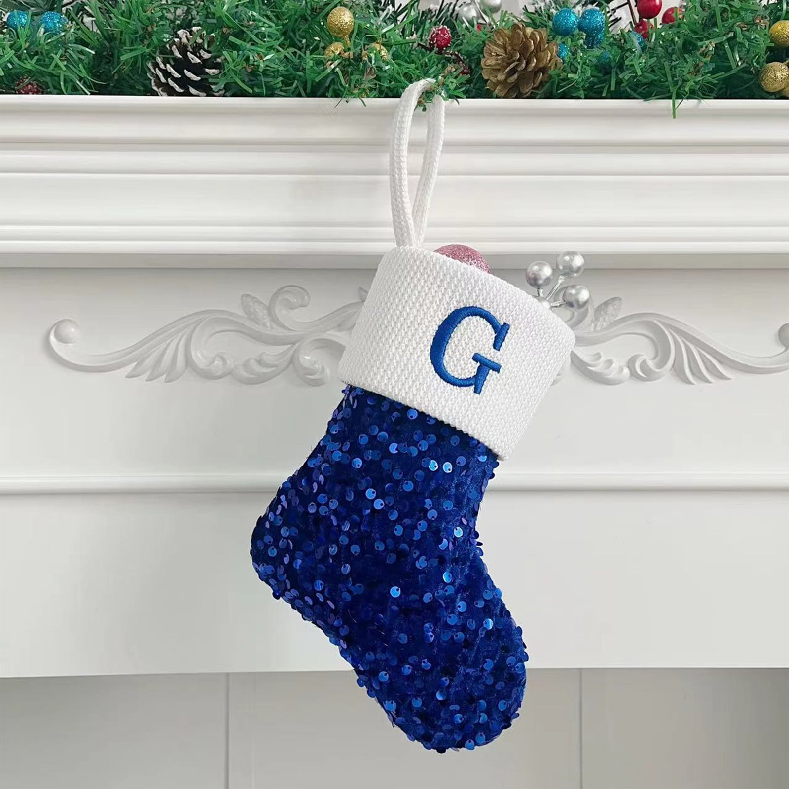 Lilgiuy Initial Christmas Stocking Monogram Christmas Stocking Blue