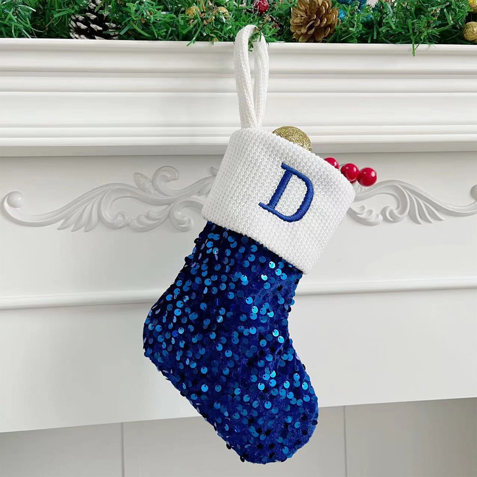 Personalized Burlap Christmas Stocking With Initial - 19.5" Farmhouse Gnome Santa Design