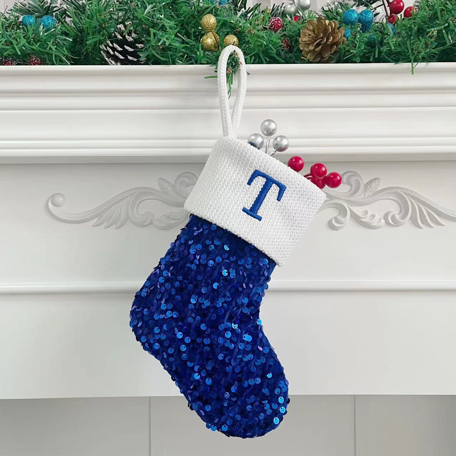 Lilgiuy Initial Christmas Stocking Monogram Christmas Stocking Blue