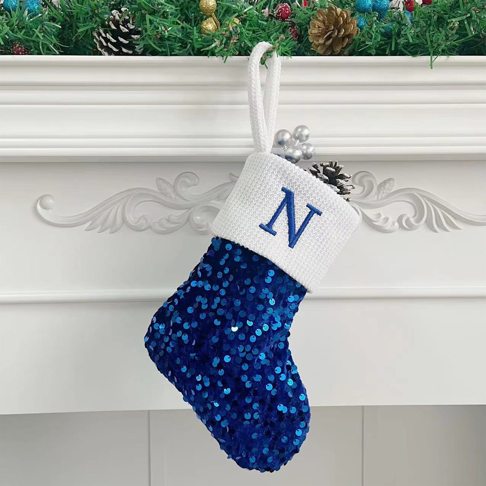 Lilgiuy Initial Christmas Stocking Monogram Christmas Stocking Blue