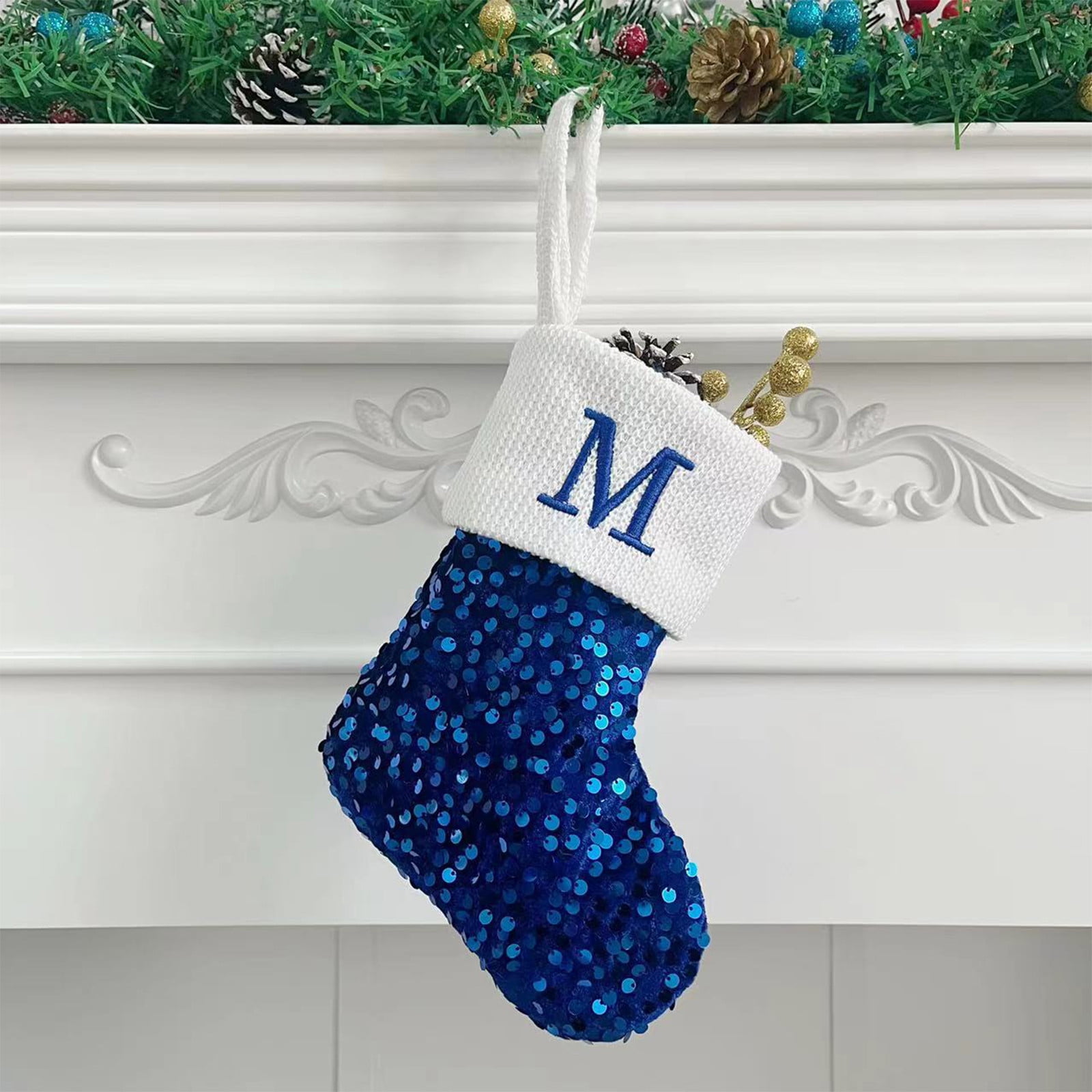 Lilgiuy Initial Christmas Stocking Monogram Christmas Stocking Blue Christmas Stocking Initial