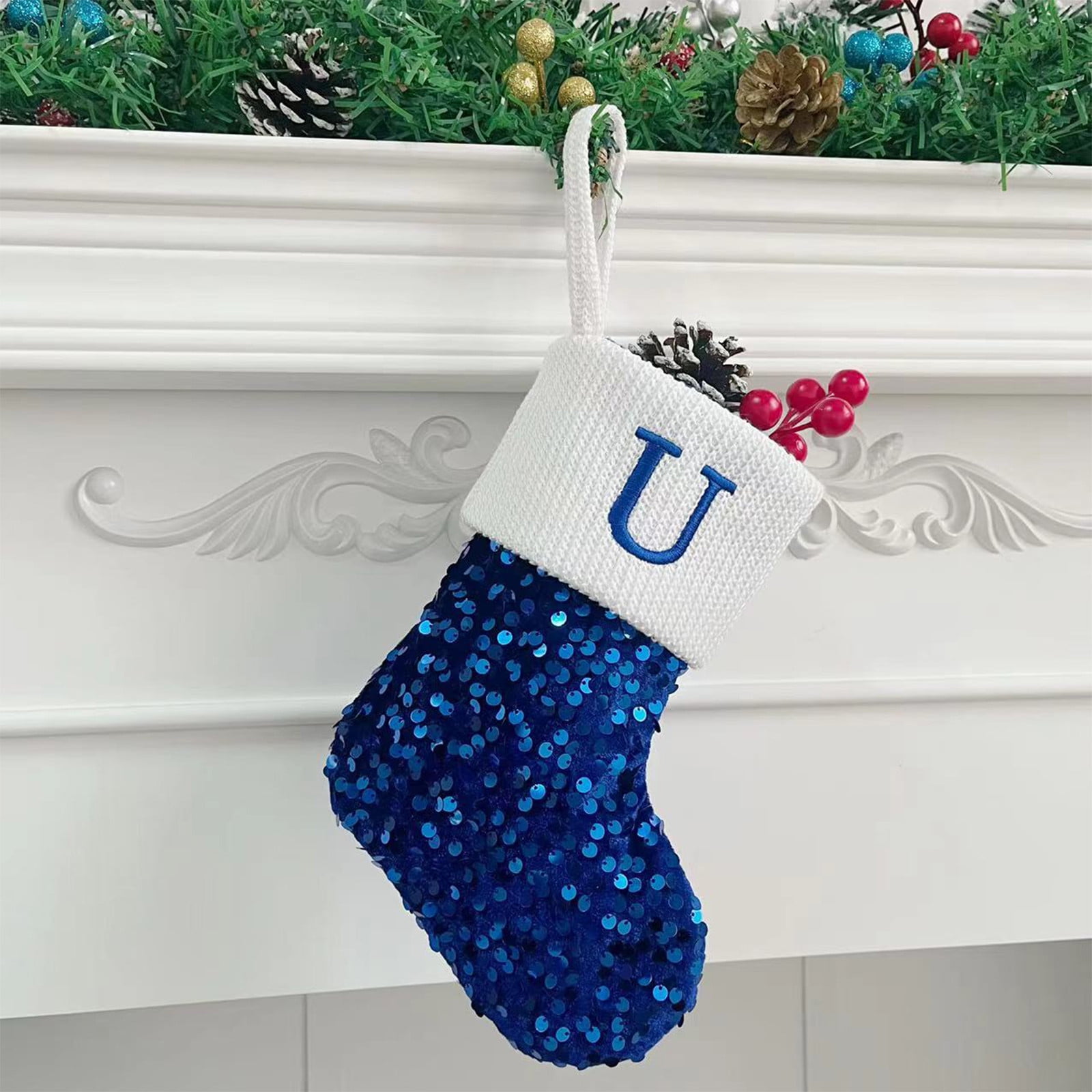 Lilgiuy Initial Christmas Stocking Monogram Christmas Stocking Blue