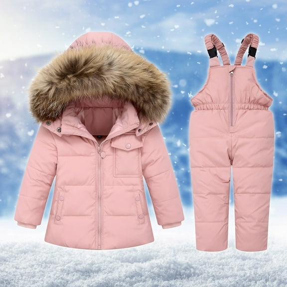 Lilgiuy Kids 2-Piece Snowsuit 2023 New Casual Solid Color Windproof Winter Warm Ski Jacket & Snow Bib Pants Ski Suit for Snowballing Snowboarding Pink (1-6Years)