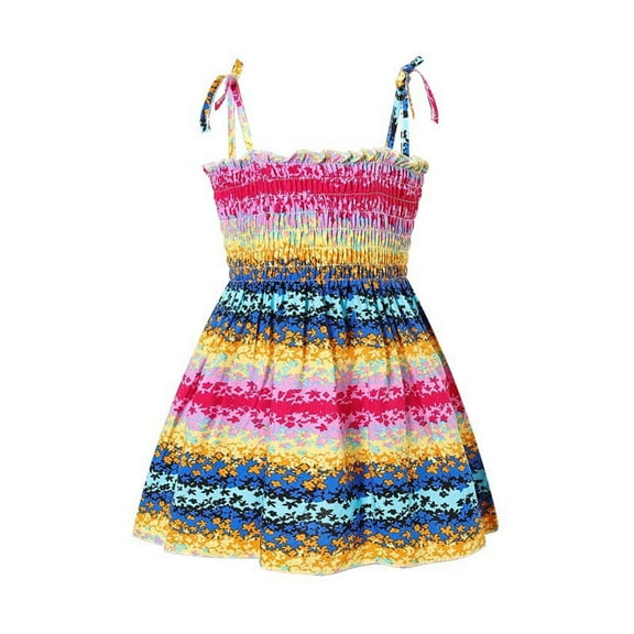Lilgiuy Kids Baby Girl Dresses Casual Colorful Stripe Print Sleeveless Sling Floral Princess Sundress Summer Clothes Outfits for Family Day (Multicolor,6-9months)