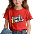 thumbnail image 1 of Lilgiuy Kids Easter Day Shirt Girls Boys Cute Bunny Print Short Sleeve T-Shirt Toddler Easter Day Outfits Gifts for Your Son, Daughter, Niece, Grandchildren (Red,1-2 Years), 1 of 3