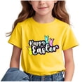 thumbnail image 1 of Lilgiuy Kids Easter Day Shirt Girls Boys Cute Bunny Print Short Sleeve T-Shirt Toddler Easter Day Outfits Gifts for Your Son, Daughter, Niece, Grandchildren (Yellow,5-6 Years), 1 of 3
