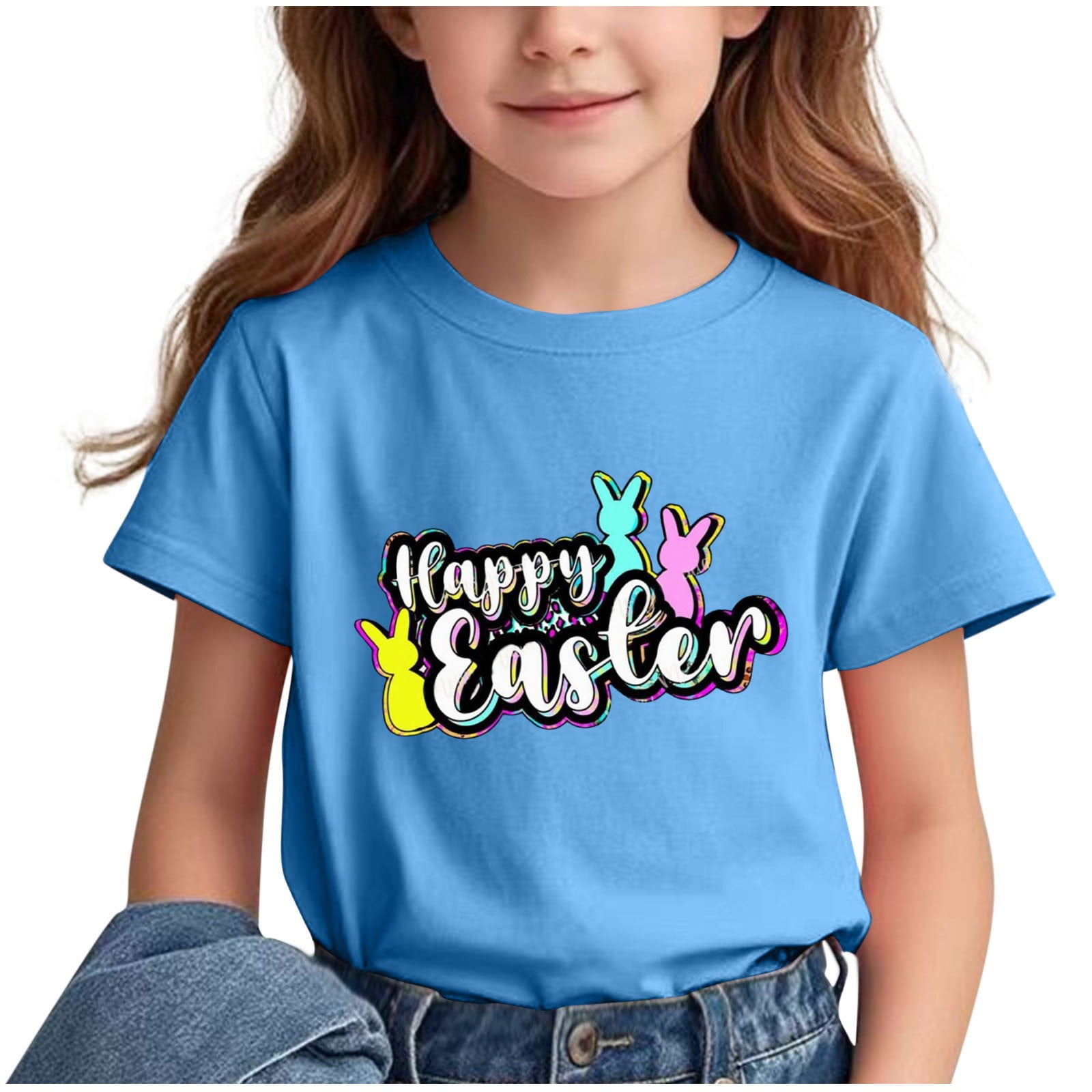 Lilgiuy Kids Easter Day Shirt Girls Boys Cute Bunny Print Short Sleeve ...