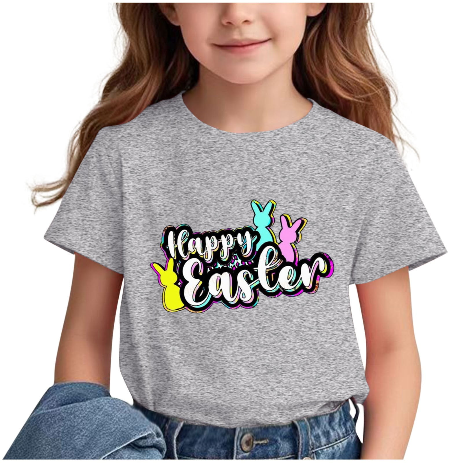 Lilgiuy Kids Easter Day Shirt Girls Boys Cute Bunny Print Short Sleeve ...