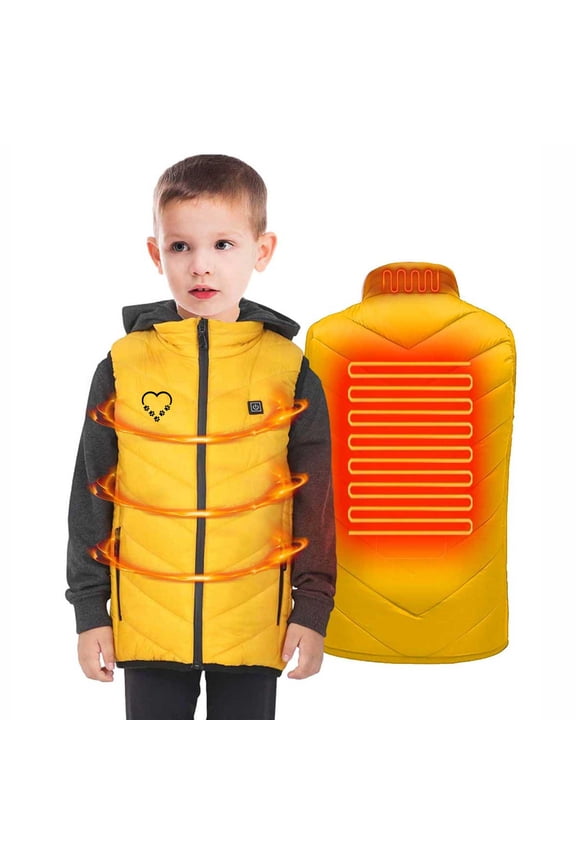 Kids Electric Heated Vest 2023 Casual Solid Color Sleeveless Lightweight USB Electric Heating Waistcoat Winter Warm Ski Vest for Christmas New Year (without mobile power)