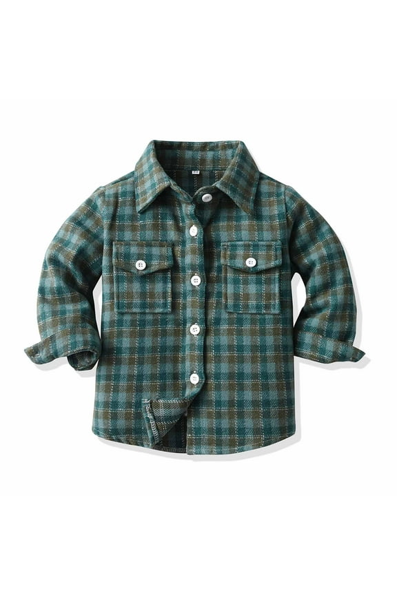 Kids Flannel Shirt Jacket Plaid Lapel Long Sleeve Button Shirts Toddler Baby Boys Girls Cute Casual Fall Coat Outwear for Skiing Snowboarding