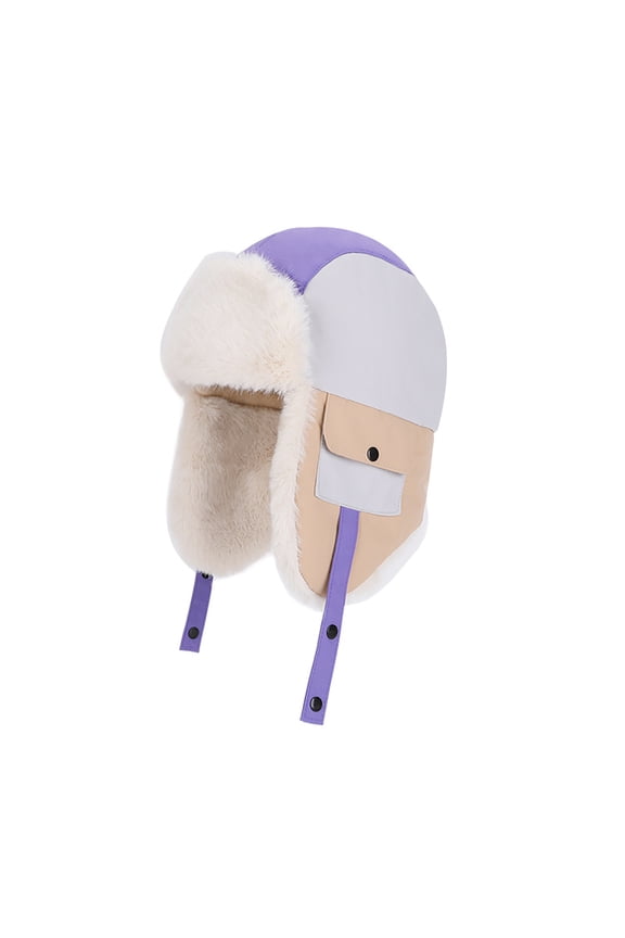 Kids Fuzzy Trapper Hats, Girls Boys Faux Fur Outdoor Windproof Thicken Cozy Earflap Hats Ski Caps for Cold Weather, Purple