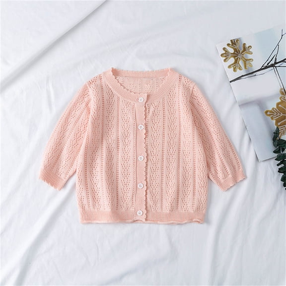 Lilgiuy Kids Girl Thin Cardigan Sweater Solid Color Long Sleeved Round Neck Button Cardigans School Uniform Knit Tops for Toddler 6M-3Y