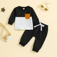 thumbnail image 1 of Lilgiuy Kids Girls Boys Fall Outfits Casual Color Block Long Sleeve Round Neck Pollover Sweatshirt Top Pants Set for Sport Black (18-24 Months), 1 of 6