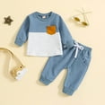 thumbnail image 1 of Lilgiuy Kids Girls Boys Fall Outfits Casual Color Block Long Sleeve Round Neck Pollover Sweatshirt Top Pants Set for Sport Blue (6-12 Months), 1 of 6