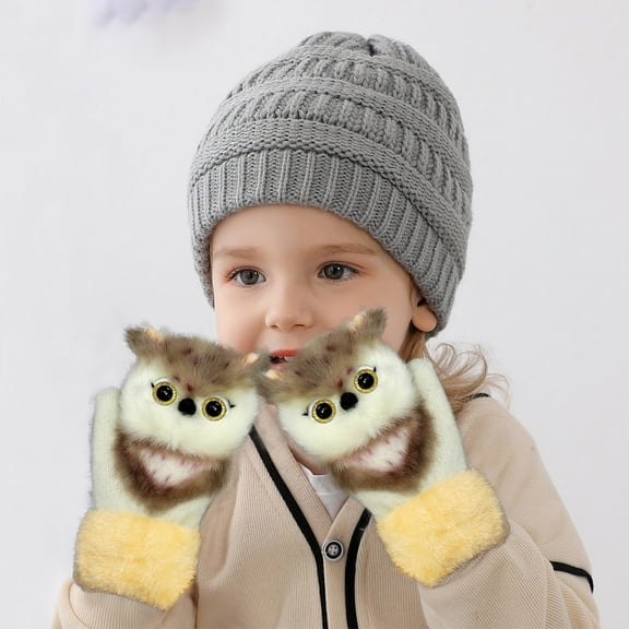 Lilgiuy Kids Girls Boys Warm Gloves Winter Cute Cartoon Pattern Windproof Plus Velvet Thermal Lock Temperature Gloves for Outdoor Sports Yellow
