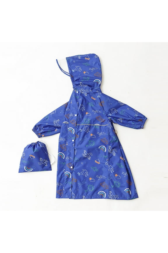 Kids Rain Coat for Girls Boys Cute Cartoon Print Toddler Rain Wear Children Waterpoof Raincoat Jacket Poncho S-3XL Size 3-13 Years (Blue)