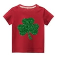 thumbnail image 1 of Lilgiuy Kids St Patricks Day Shirt Boys Girls Irish Shamrock Clover Graphic Tees Toddler Short Sleeve Crewneck Soft T-Shirt Top for Matching Jeans Shorts (Red), 1 of 3