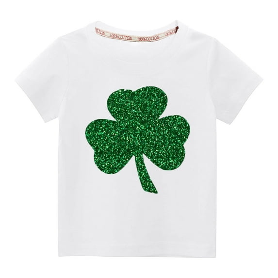 Lilgiuy Kids St Patricks Day Shirt Boys Girls Irish Shamrock Clover Lucky Graphic Tees Toddler Short Sleeve Crewneck Soft T-Shirt Top Festival Gifts (White)