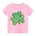 thumbnail image 1 of Lilgiuy Kids St Patricks Day Shirt Boys Girls Irish Shamrock Clover Lucky Graphic Tees Toddler Short Sleeve Crewneck Soft T-Shirt Top for First Day of School (Pink), 1 of 3