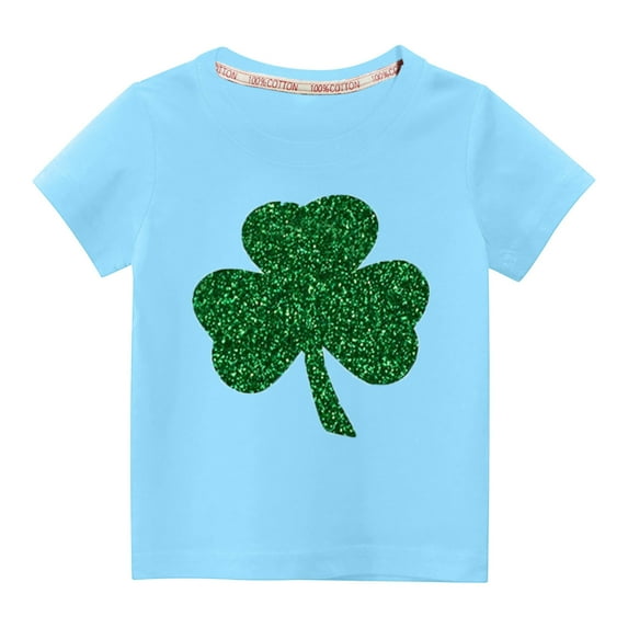 Lilgiuy Kids St Patricks Day Shirt Boys Girls Irish Shamrock Clover Lucky Graphic Tees Toddler Short Sleeve Crewneck Soft T-Shirt Top Gift for Children (Blue)