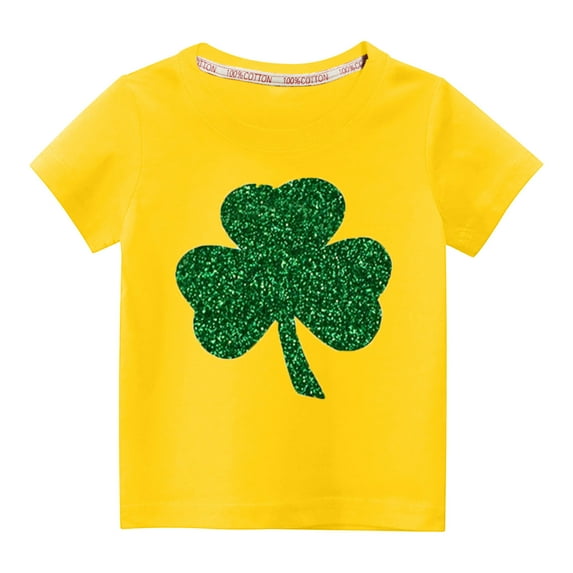 Lilgiuy Kids St Patricks Day Shirt Boys Girls Irish Shamrock Clover Lucky Graphic Tees Toddler Short Sleeve Crewneck Soft T-Shirt Top for Indoor and Outdoor Activities (Yellow)
