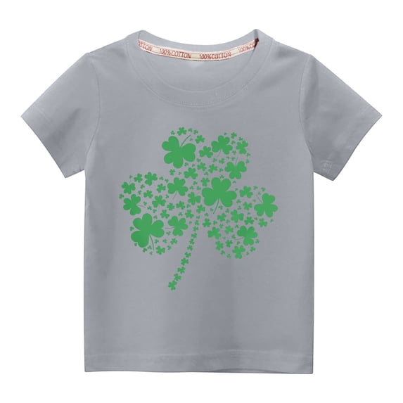 Lilgiuy Kids St Patricks Day Shirt Boys Girls Irish Shamrock Clover Graphic Tees Toddler Short Sleeve Crewneck Soft T-Shirt Top for Party Birthday (Gray)