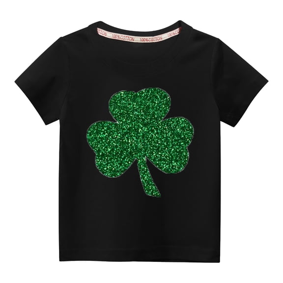 Lilgiuy Kids St Patricks Day Shirt Boys Girls Irish Shamrock Clover Graphic Tees Toddler Short Sleeve Crewneck Soft T-Shirt Top for Sport Fitness (Black)