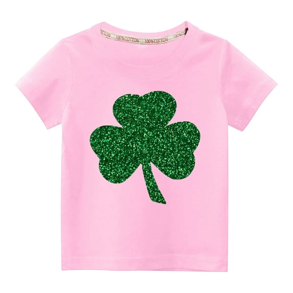 Lilgiuy Kids St Patricks Day Shirt Boys Girls Irish Shamrock Clover Lucky Graphic Tees Toddler Short Sleeve Crewneck Soft T-Shirt Top Streetwear (Pink)